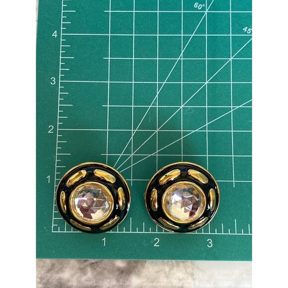 Anne Klein Couture vintage enamel & crystal round maximalist statement earrings - Picture 4 of 6